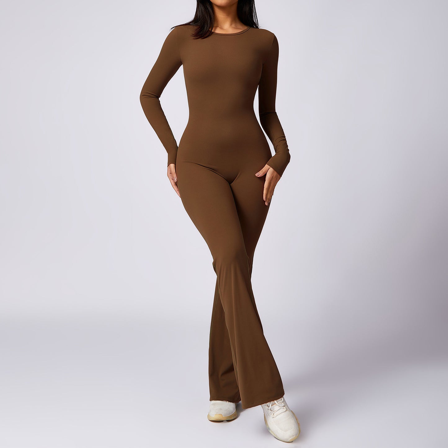 Leisure Horn Long Sleeve Yoga Jumpsuit Naked Women Feeling Tight Quick-drying Sports Workout