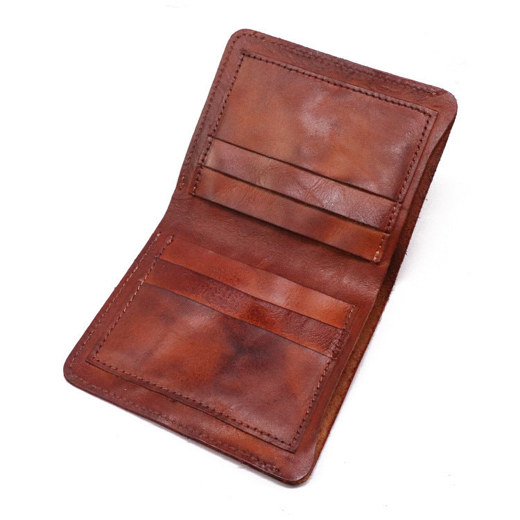 First Layer Cowhide Multiple Card Slots Skeleton-skin Vertical Mini Wallet