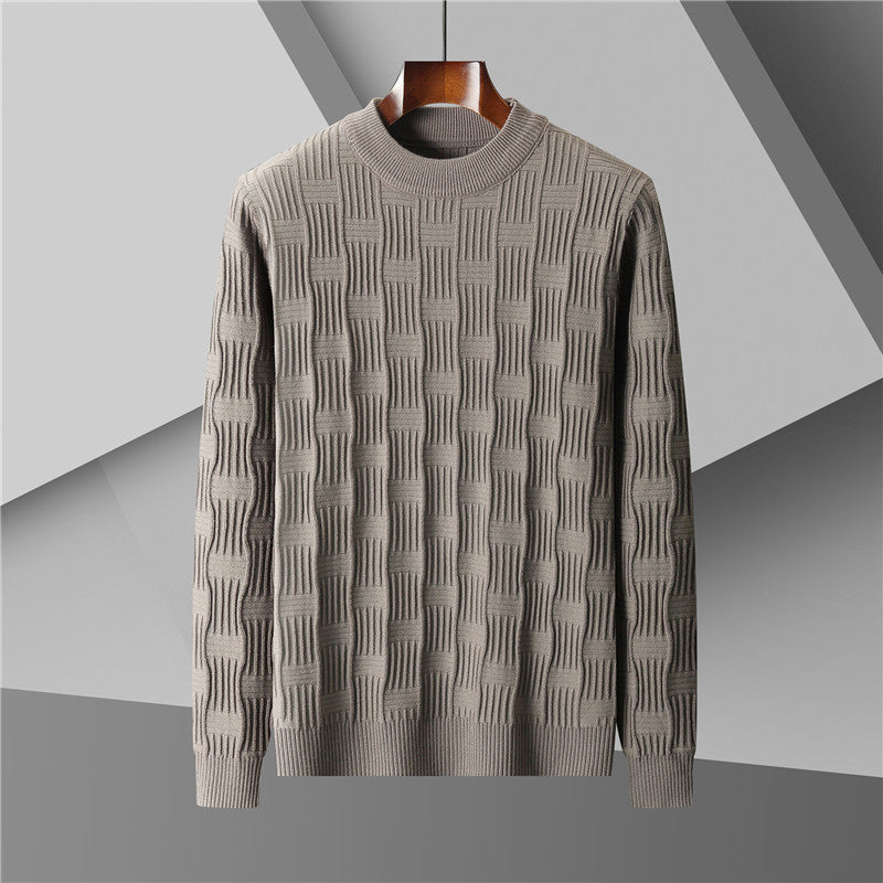 Jacquard-Strickpullover mit halbem Rollkragen für Herren in Übergröße