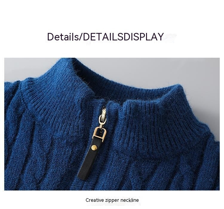 Fall Winter Men Half Zip Sweater Diamond Lattice Sweater