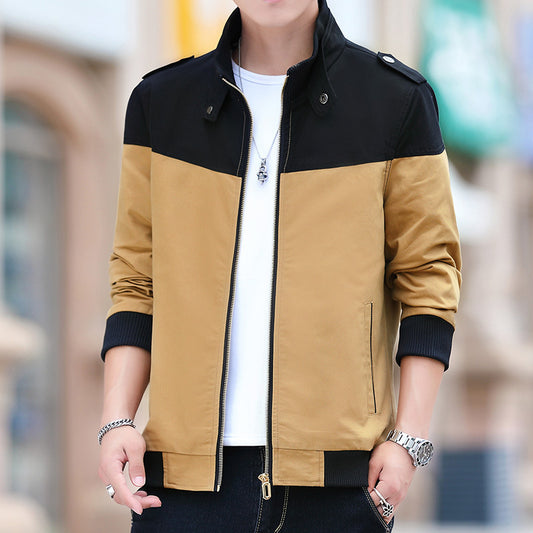 Men's Color Stitching Stand-collar Jacket