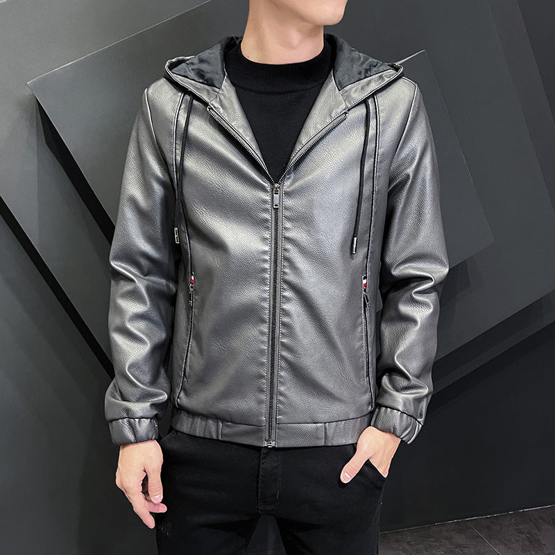 Black Wall Leather Trendy Hooded Teen Jacket Coat