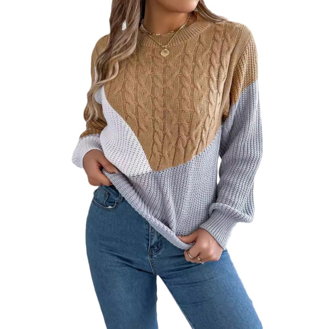 Contrast Color Twist Long Sleeve Pullover Sweaters Women's Clothing