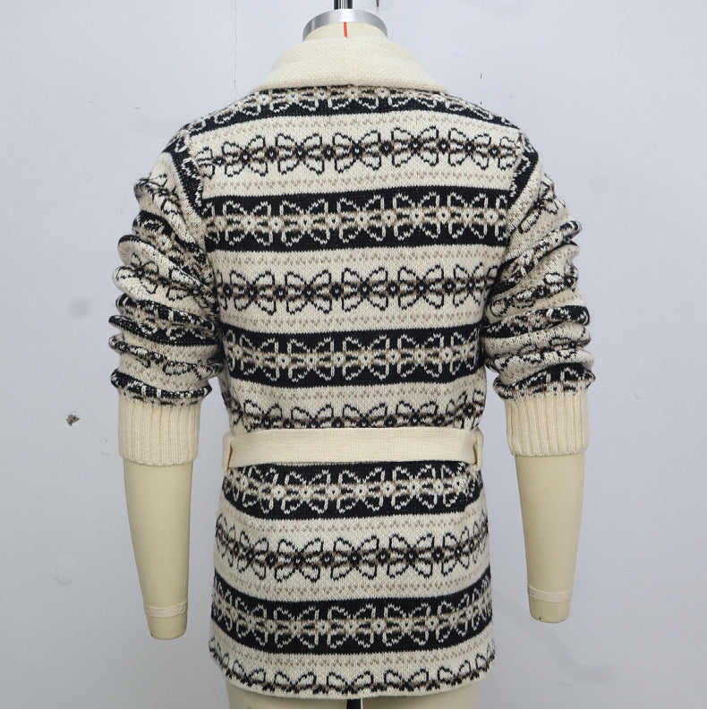 Men's Thickened Brocade Sweater Mid-length Coat