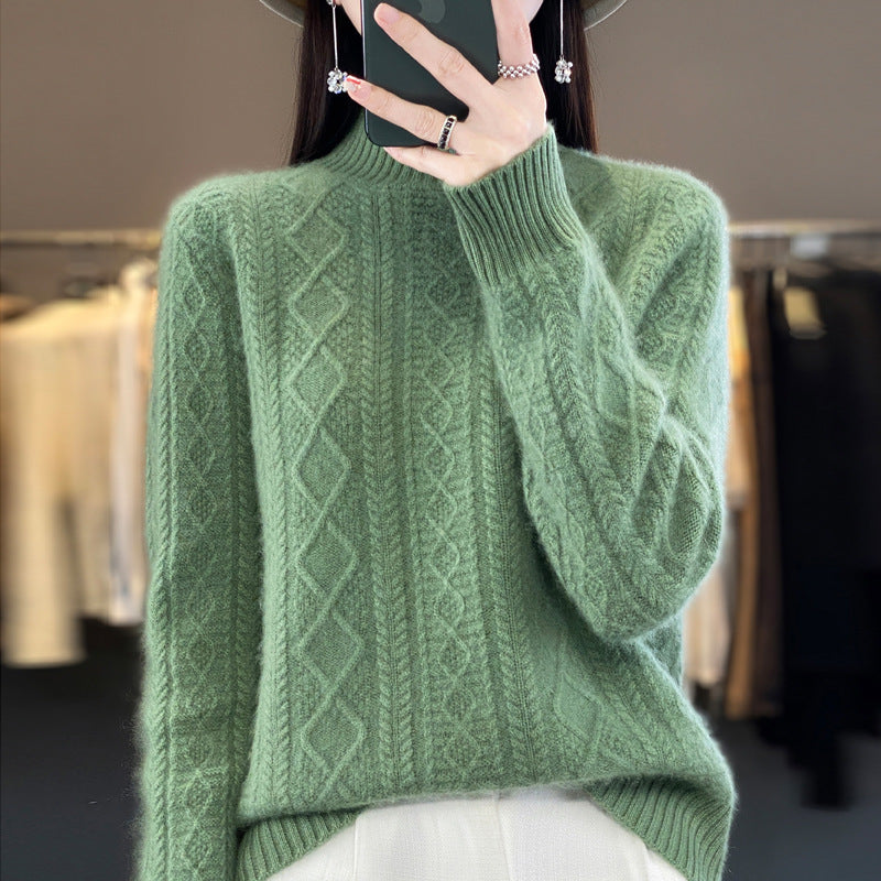 Autumn And Winter Thickening Half Turtleneck Cable-knit Sweater Sweater