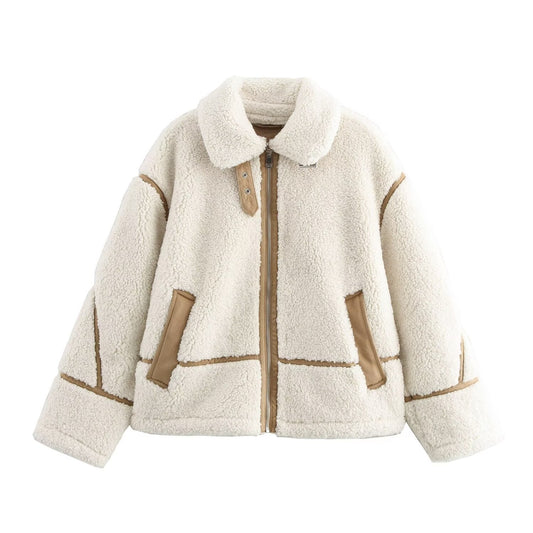 Women's Patchwork Lamb Fur Integrated Fun Design European And American Style Jacket Coat