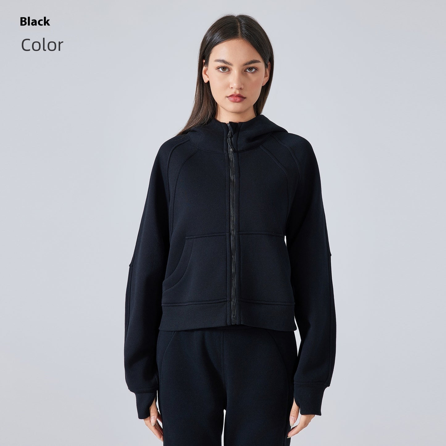 Fleece Zipper Hooded Sports Jacket Loose Yoga Clothes