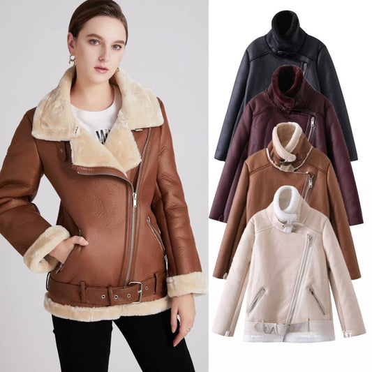 Burst Board Fur Integrated Lamb Fur Thick Warm Jacket Motorcycle