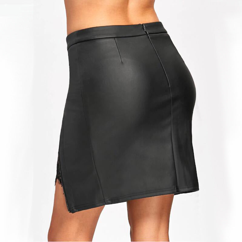 Short lace leather skirt