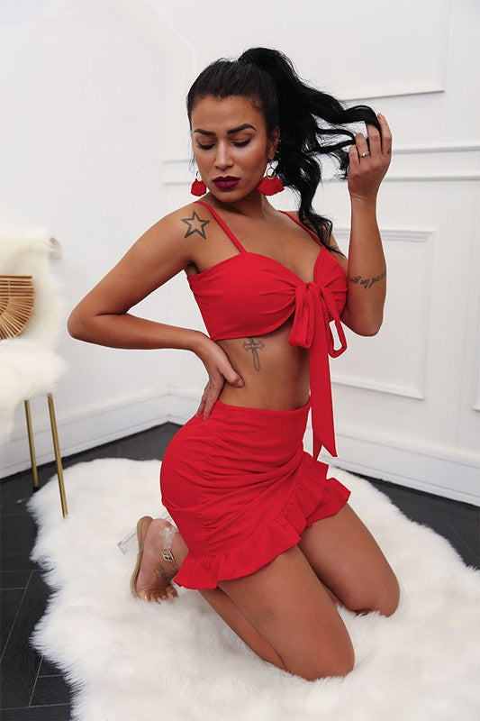 Lace-up short strap new suit swimsuit one-piece skirt