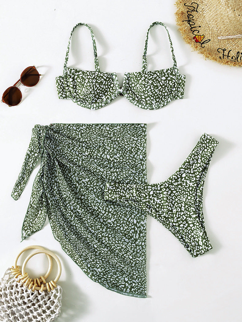 Three-piece Floral Bikini Beach Dress