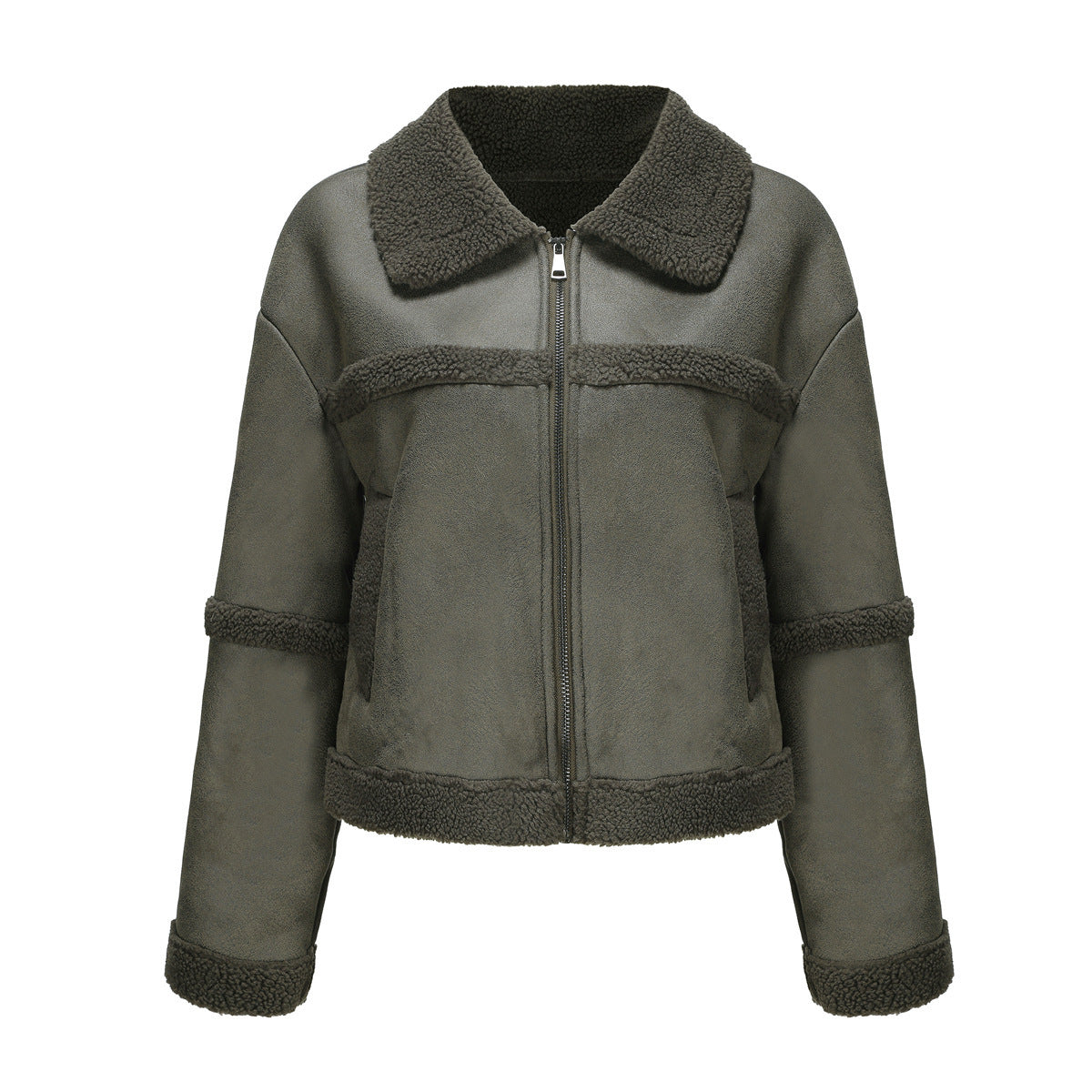 Modische warme Fleece-Lederjacke für Damen aus Wildleder