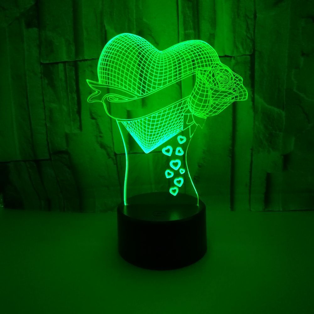 Liebevolles Herz mit Rose Valentinstag Geschenk Name 3D Effekt optische Täuschung Tischlampe