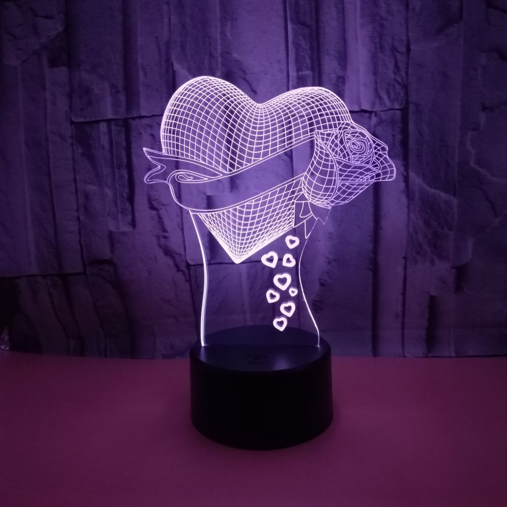 Liebevolles Herz mit Rose Valentinstag Geschenk Name 3D Effekt optische Täuschung Tischlampe