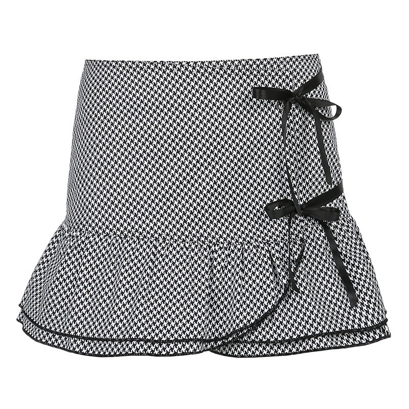 Women'S Short Skirt Sexy Houndstooth Lace Lace Stitching All-Match Skirt