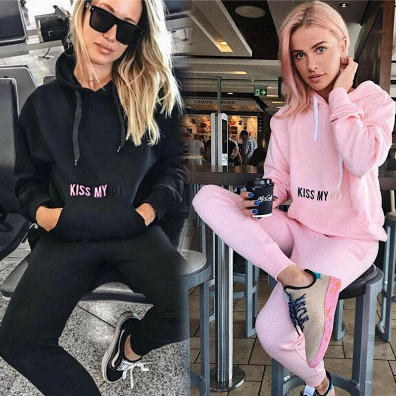 Women 2 Piece Tracksuit Solid Color Casual Outfits Set