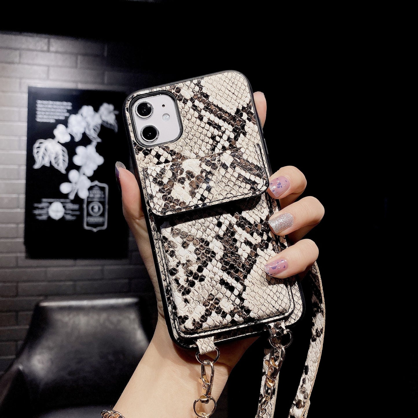 Compatible with Apple, Suitable For Apple 11 Via Mobile Phone Case With The Same Cross-body Iphone7plus All-inclusive 8p Snake Pattern Wallet Card