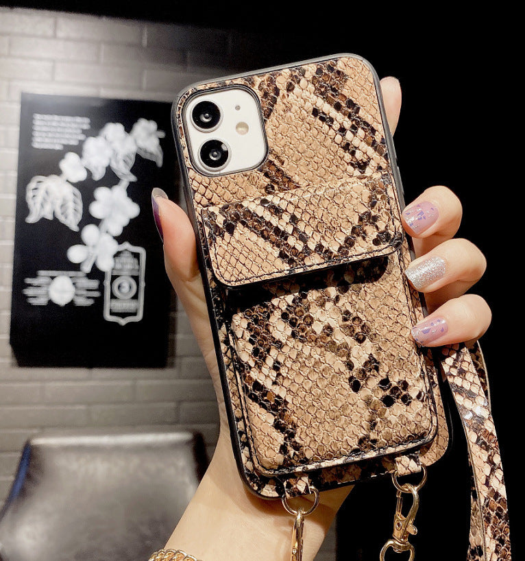 Compatible with Apple, Suitable For Apple 11 Via Mobile Phone Case With The Same Cross-body Iphone7plus All-inclusive 8p Snake Pattern Wallet Card