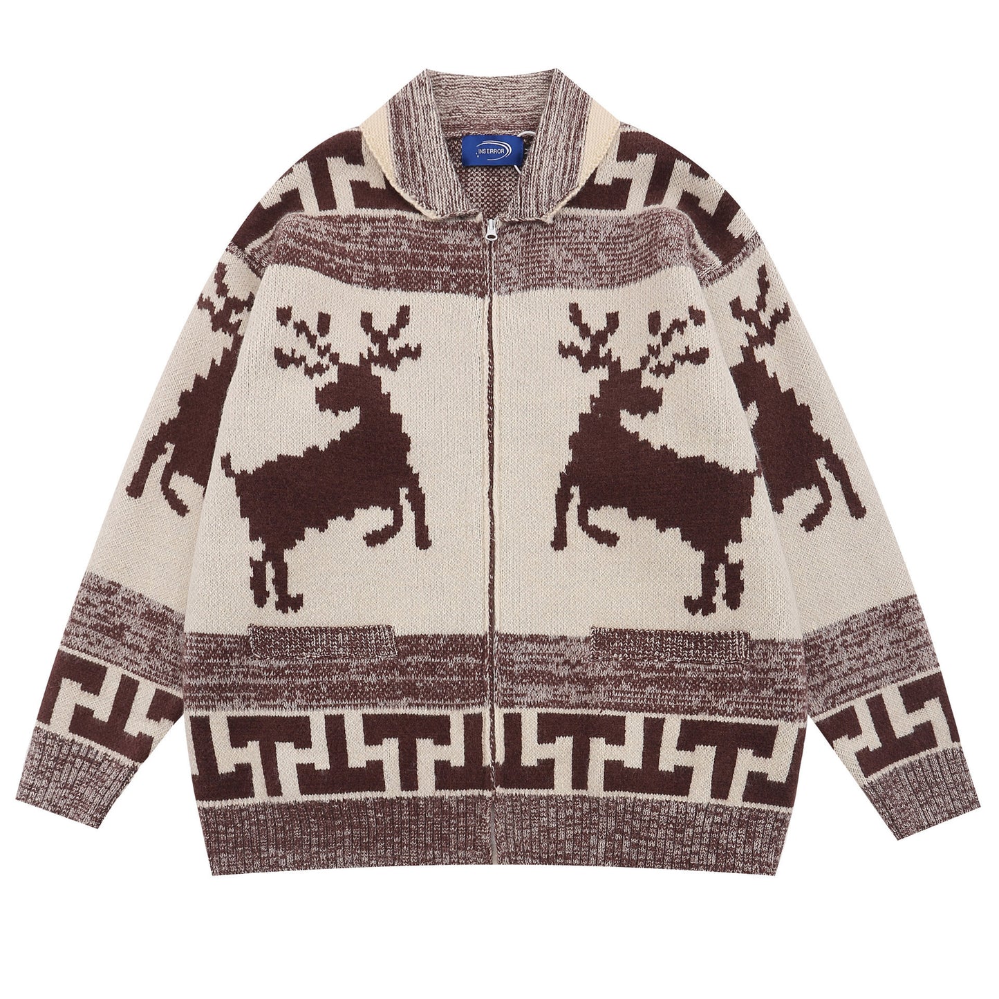 Retro Elk Jacquard Lapel Cardigan Sweater