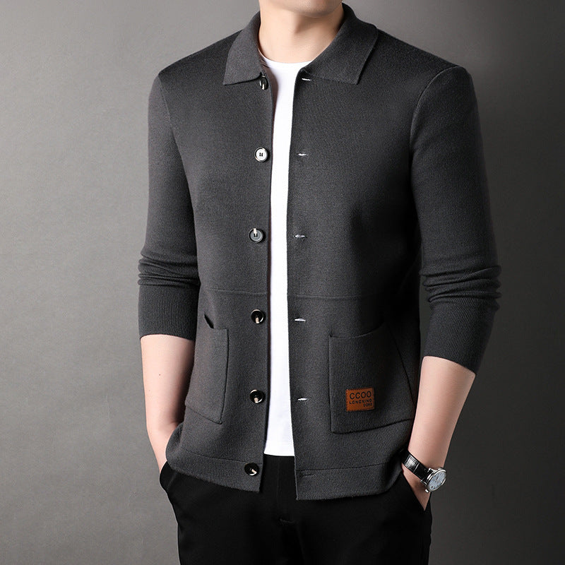 Cardigan Men's Knitted Turn-down Collar Coat Thin Loose Sweater