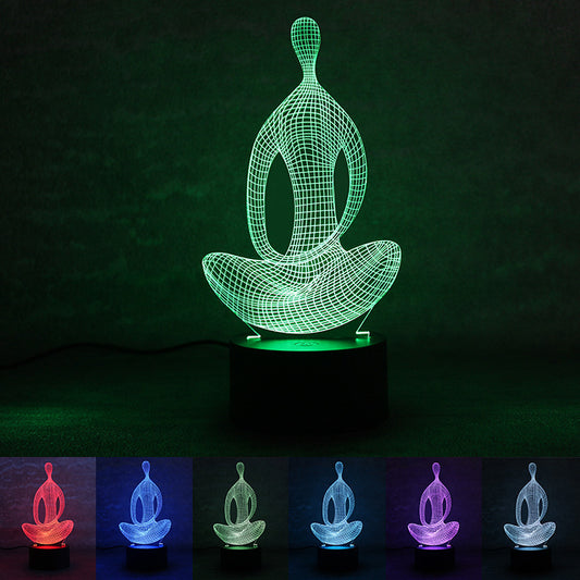 3D 7 Farbwechsel Yoga LED Meditation von Acryl Nachtlicht Schlafzimmer Illusion Lampe Wohnzimmer Nacht Dekor