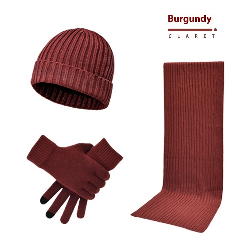 Men's And Women's Knitted Thickened Warm Wool Hat Scarf Gloves Three-piece Set