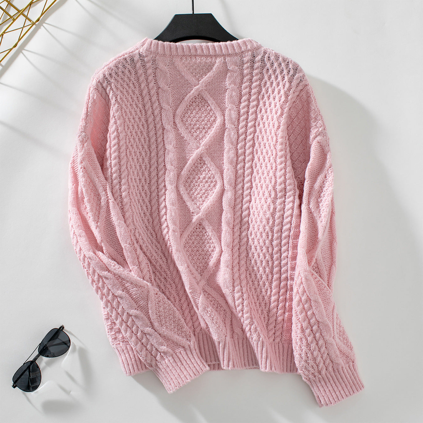 Solid Color Cable-knit Pullover Women's Sweater