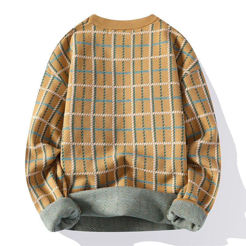 Winter Wool Sweater Men's Casual High Grade Plaid Knit Pullovers