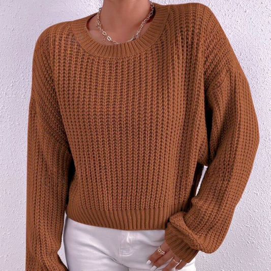 European And American Loose Short Pullover Round Neck Long Sleeves Sweater