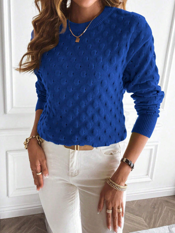 Pullover Round Neck Long Sleeves Knitwear Solid Color Top