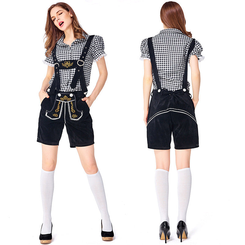 German Traditional Beer Festival Clothing Plaid Overalls Suit Women