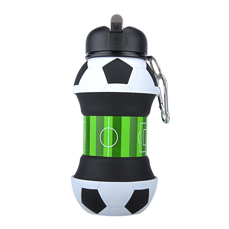 Fußball Fußball Silikon Wasserflasche mit Strohhalm Faltbare zusammenklappbare Reise ungiftige Flaschen Innovative Camping