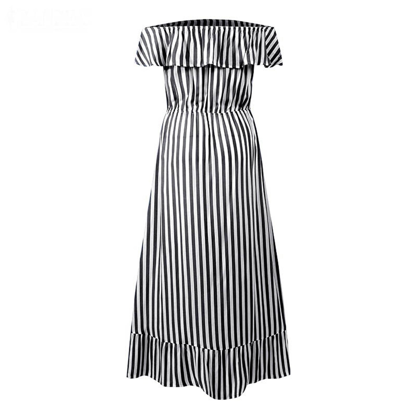 Women's Off-shoulder Dress Striped Waist