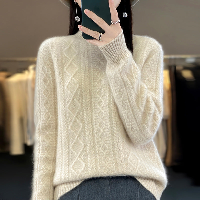 Autumn And Winter Thickening Half Turtleneck Cable-knit Sweater Sweater