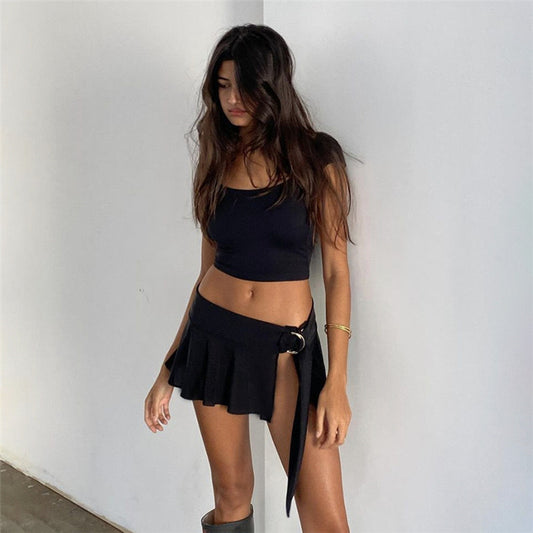 Short Vest Two-piece Set Exposed Navel Split Skirt Outfit Women