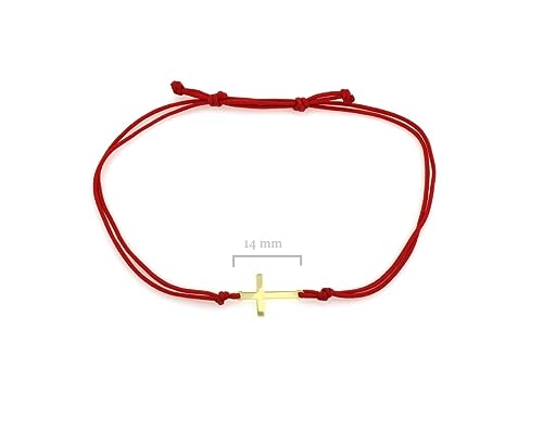 Sapphir Damen 14K Gelbgold Stoff-Armband Rot - Geschenke Für Frauen Mädchen - Glamour 585 Glebgold Damenschmuck - Mit Niedlichen Kleinen Kreuz -inkl Zwei Luxusgeschenke