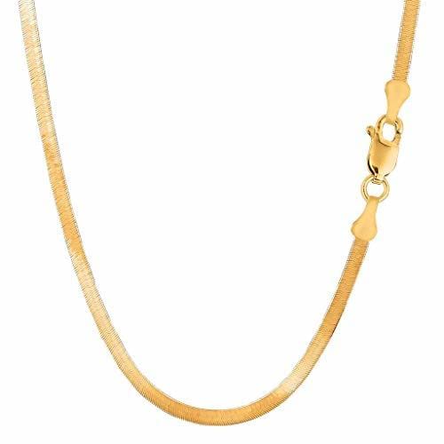 14K SOLID Yellow Gold 3mm or 4mm or 5mm or 6mm Shiny Imperial Herringbone Chain Necklace or Bracelet for Pendants and Charms with Lobster-Claw Clasp for Women Men(7", 8", 16", 18", 20" or 24 inch)