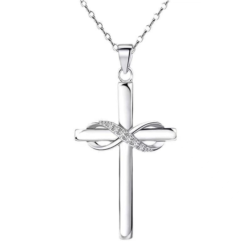 Infinite Symbol 8 Words Zircon Pendant Cross Necklace Fashion Jewelry