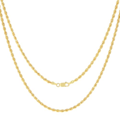 Nuragold 14k Yellow Gold 2.5mm Rope Chain Diamond Cut Necklace, Mens Womens Jewelry 16" 18" 20" 22" 24" 26" 28" 30"