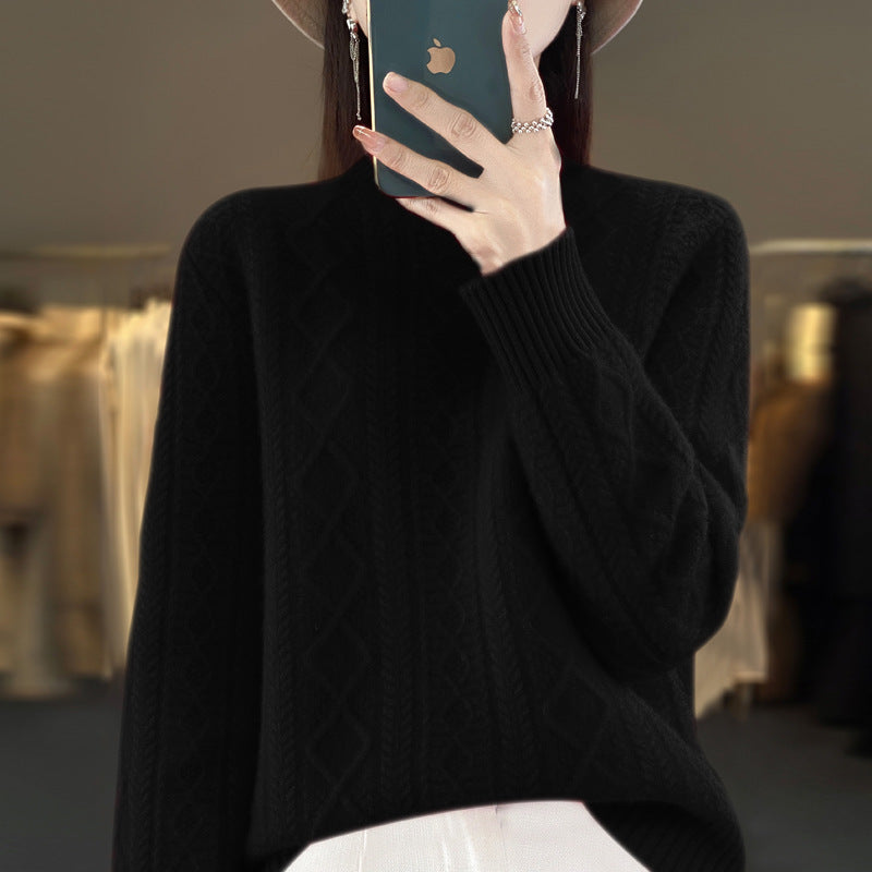 Autumn And Winter Thickening Half Turtleneck Cable-knit Sweater Sweater