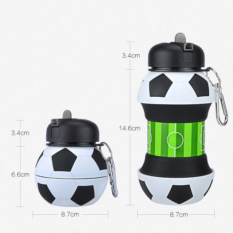 Fußball Fußball Silikon Wasserflasche mit Strohhalm Faltbare zusammenklappbare Reise ungiftige Flaschen Innovative Camping