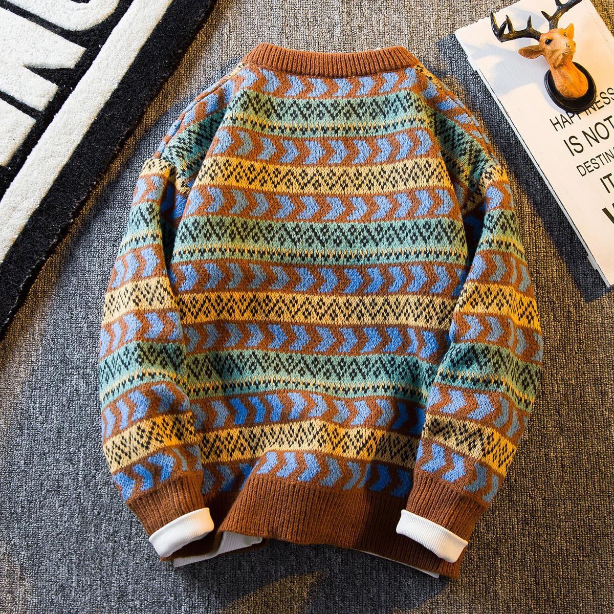 Pullover im Retro-Ethno-Stil für Herren, dicker Pullover mit Knöpfen