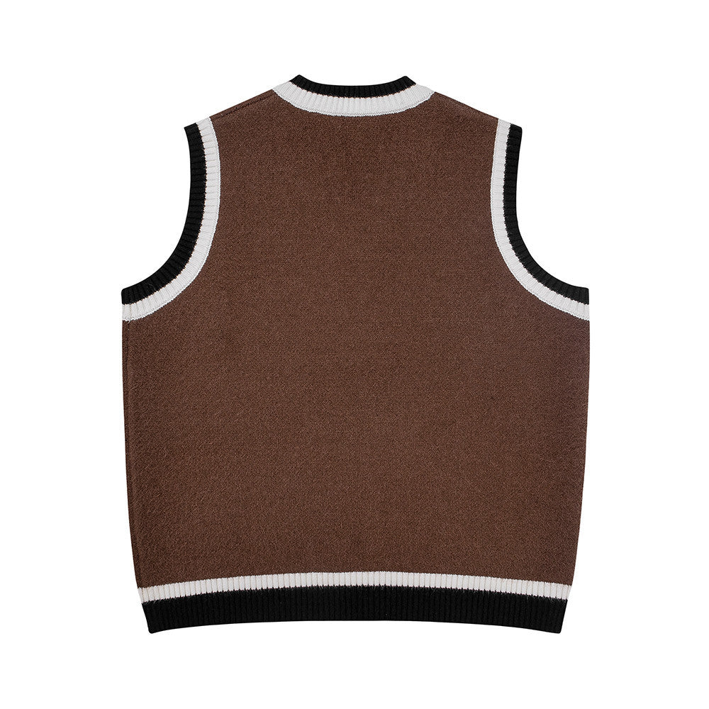 Letter Sweater Vest Men's Casual Outerwear V-neck Sleeveless Knitwear