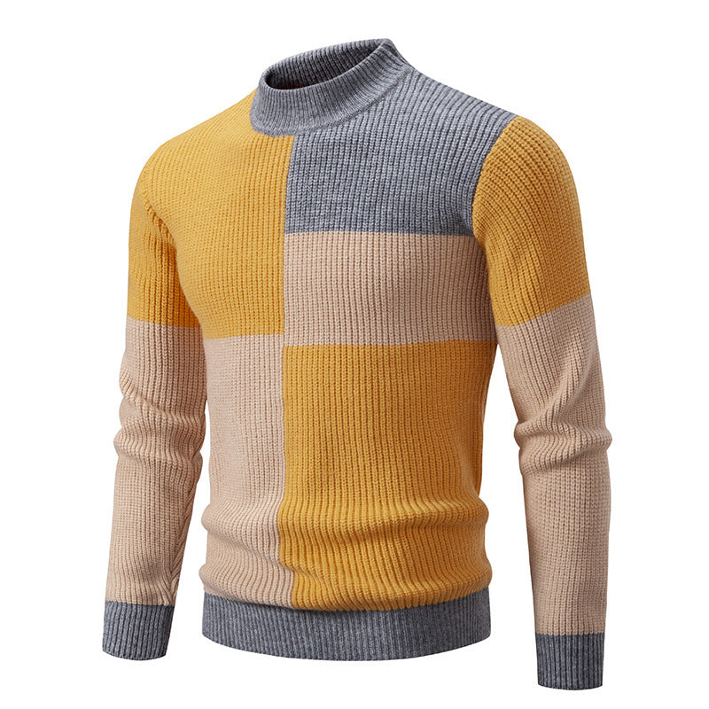 Men's Knitwear Sweater Color Stitching Stand-collar