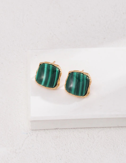 Square Malachite Stone Earrings