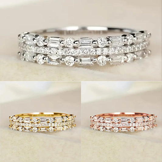 Multilayer Ring Three-layer Fine Circle Line Setting For Women Full Finger Rings Jewelry Gifts