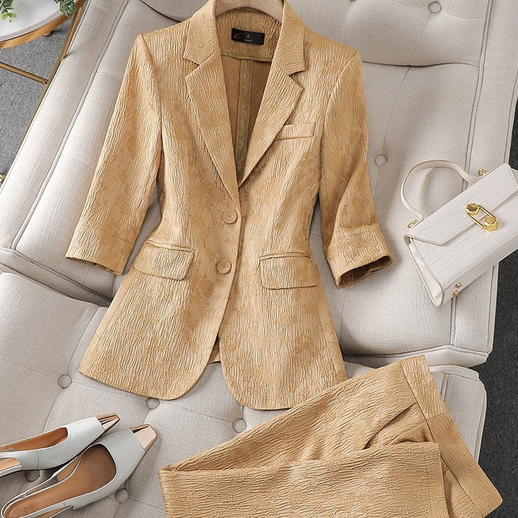 Half Sleeve Blazer And Pant Suit Ladies Women Female Jacket