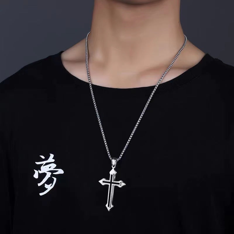 Hip Hop Accessories Simple Titanium Steel Necklace Fashionable Men Black Cross Pendant