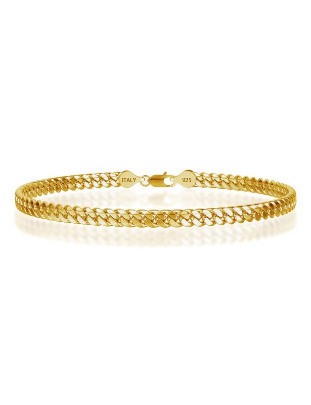 18K Gold Over Cuban Bracelet 5mm Bracelet 925 Sterling Silver Clasp Over Cuban Bracelet for Women men Gold Bracelet 6.5-9 Inches(7)