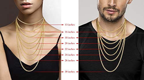 Miabella Italian Solid 18k Gold Over 925 Sterling Silver 3.5mm Diamond Cut Cuban Link Curb Chain Necklace for Women Men, Made in Italy (Length 22 Inches (men's average length))